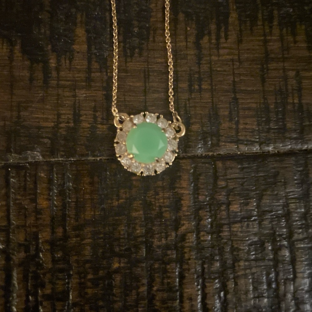 Kate Spade New York Green Pendant Necklace with Rhinestones and Gold Chain